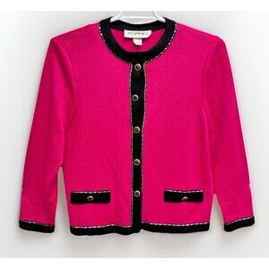 Vintage Preppy Classic Holly Knitted Blazer Jacket Hot Pink Barbiecore Sz 14